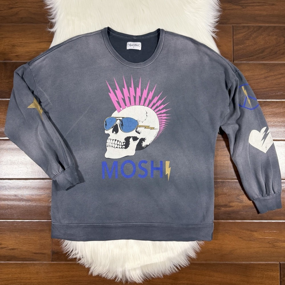 Lauren Moshi X Sierra Size Small Gray Lightning Skull Sweatshirt Oversized